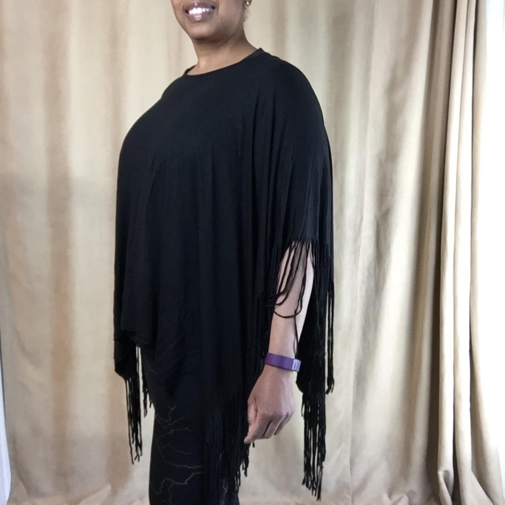 Fringe Poncho, Black, size 1X - Picture 9 of 11